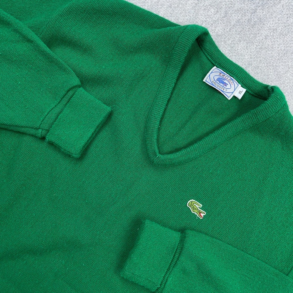 Vintage Izod Lacoste Sweater Men XL Kelly Green V Neck 80s 90s Golf Acrylic - Picture 2 of 10